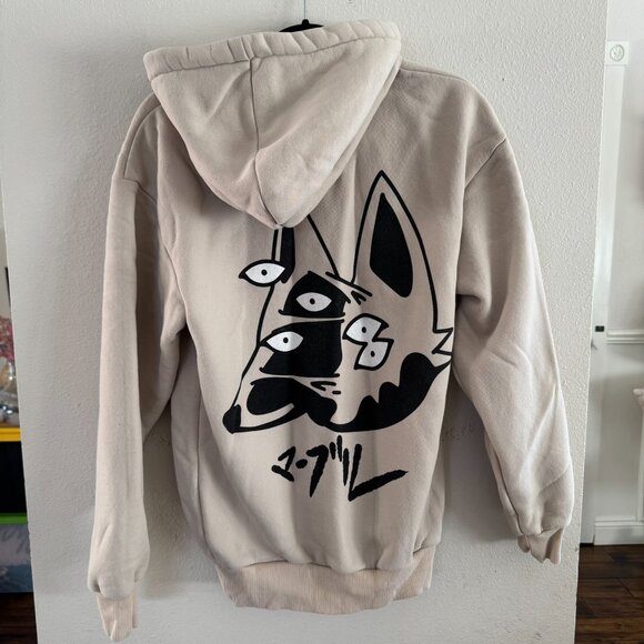 Japanese Graphic Tan Hoodie with Multi-Eyed Fox - Size S - Picture 4 of 4
